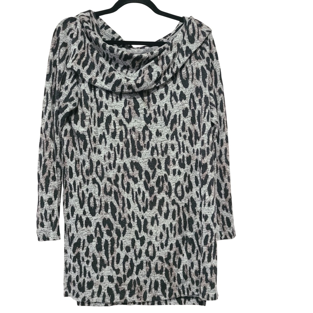 Zenergy by Chico's Leopard Print Tunic Grey Black Long Sleeve Size 1 Medium